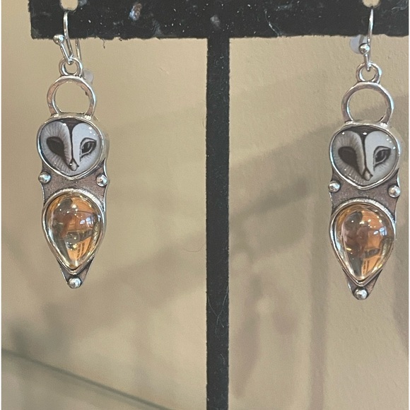 Dangle Owl Fishhook Back Earrings/New - Picture 1 of 3